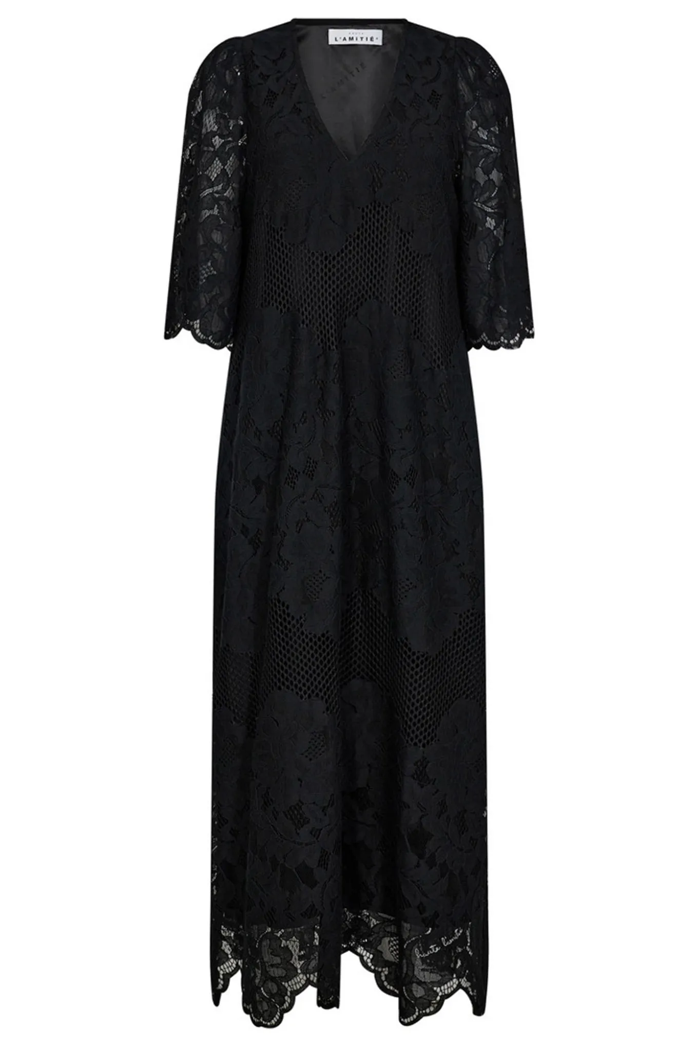 Curvey Lace Hem Dress Black HL10009
