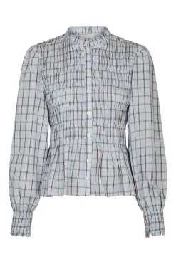 Mocca Smock Check Blouse Light Blue 166900