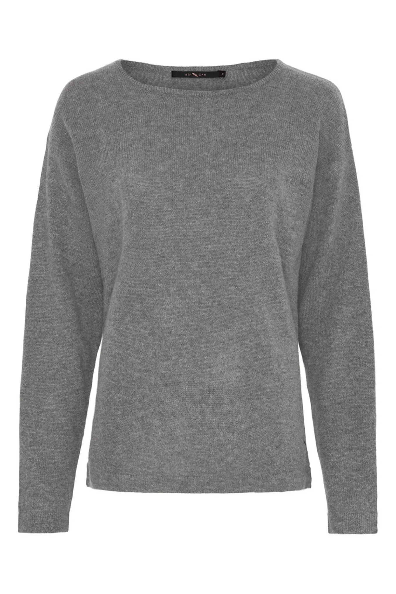 Pure Cashmere Pullover w. Boat Dark grey melange 500083