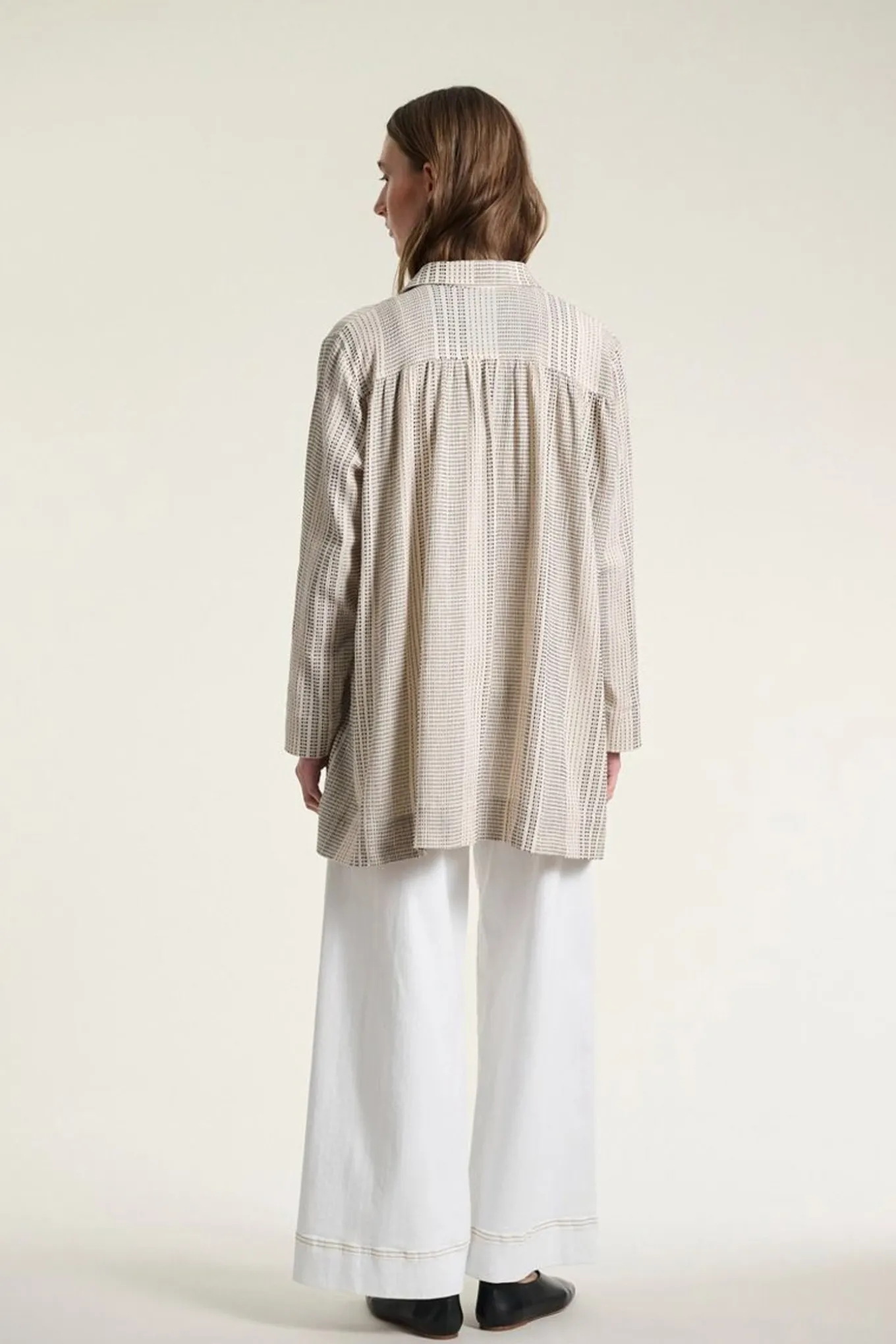 Shiko lang skjorte IVORY/BLACK STITCH 26124645616