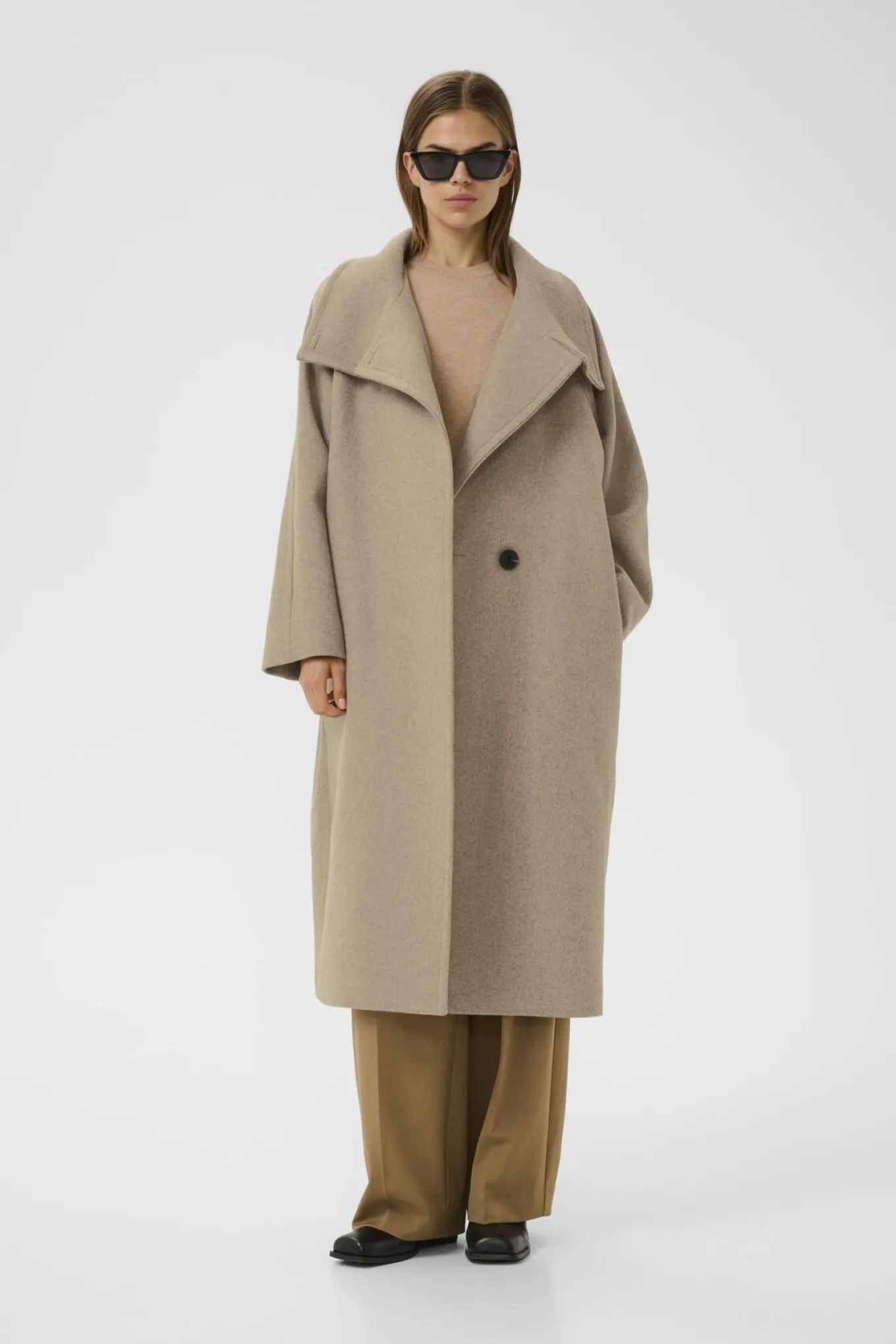 ThoraIW Collar Coat R Sandy Grey Melange 30111083